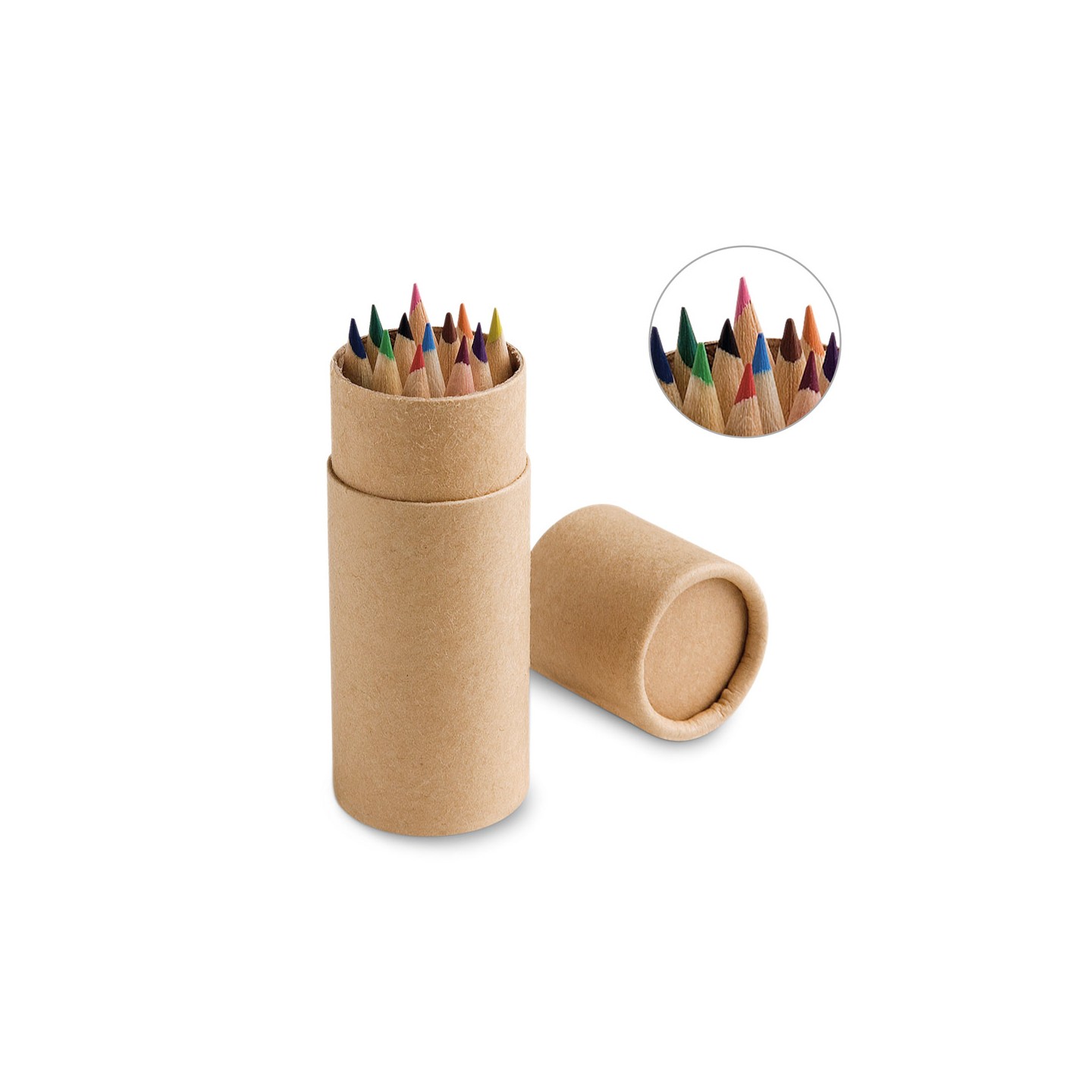 CYLINDER. Piórnik z 12 kolorowymi kredkami