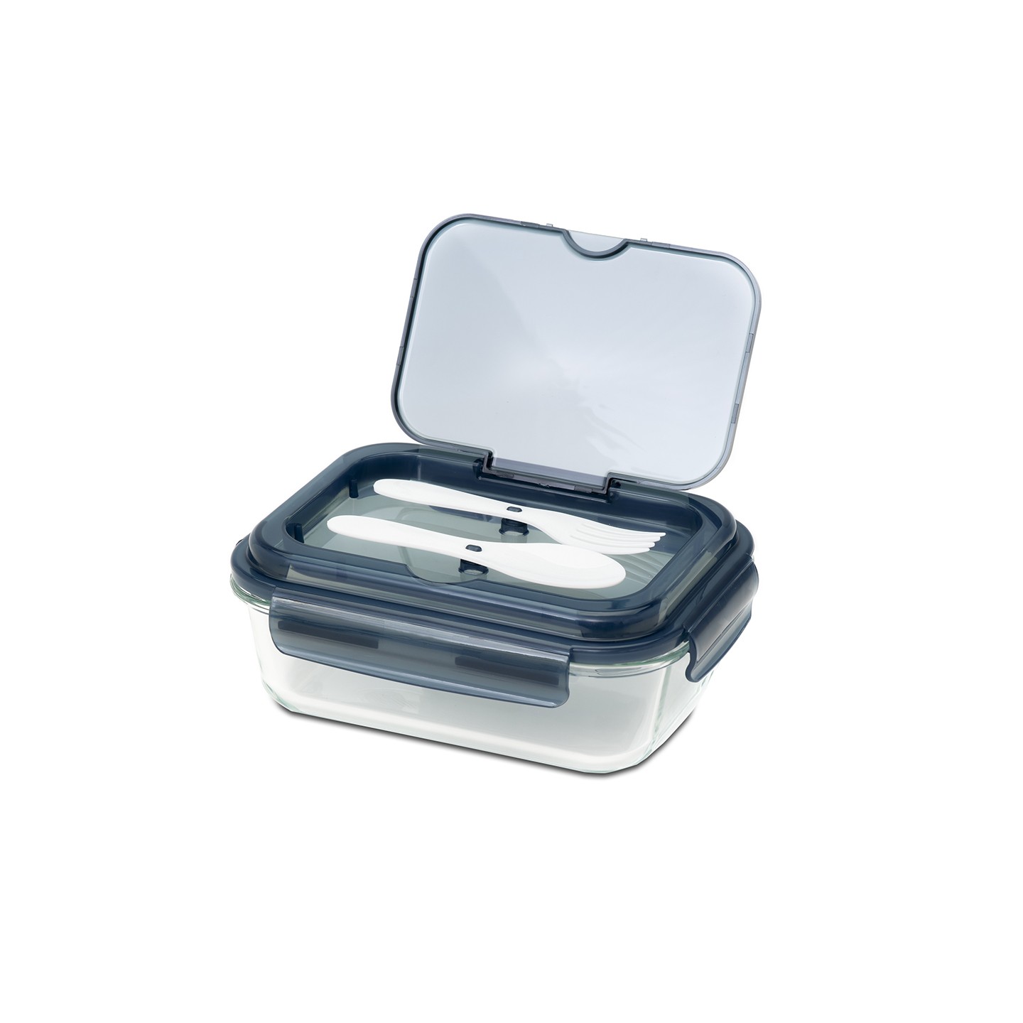 Szklany lunch box ze sztućcami Lagos 1000 ml, czarny